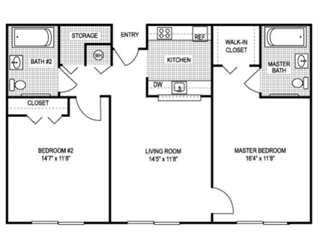 Two Bedroom Floor Plan at Riverview House Senior Apartments in Lake Worth FL